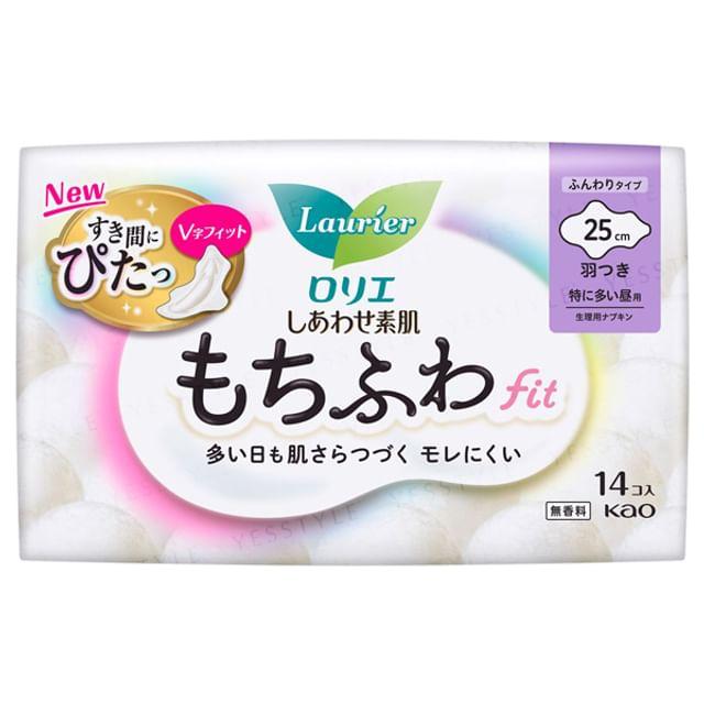 Kao - Laurier Happy Skin Mochifuwa Fit For Heavy Flow During The Day 25cm With Wings 14 pcs