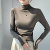 Women's H393 High Neck Warm Slimming Long Sleeve Top - Autumn/Winter Solid Color Versatile Mid-Neck Base Layer Shirt.