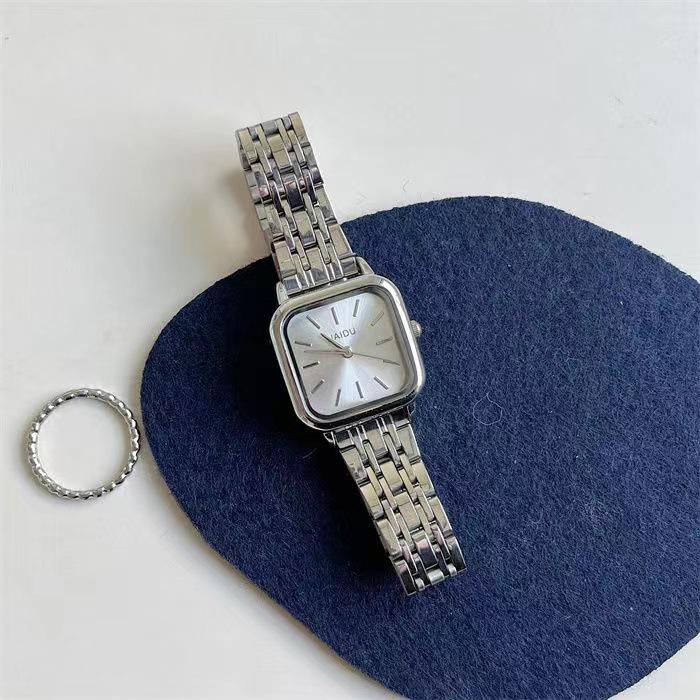 

Элегантные женские кварцевые часы с квадратным циферблатом - Стильный стальной браслет для студентов и леди белый