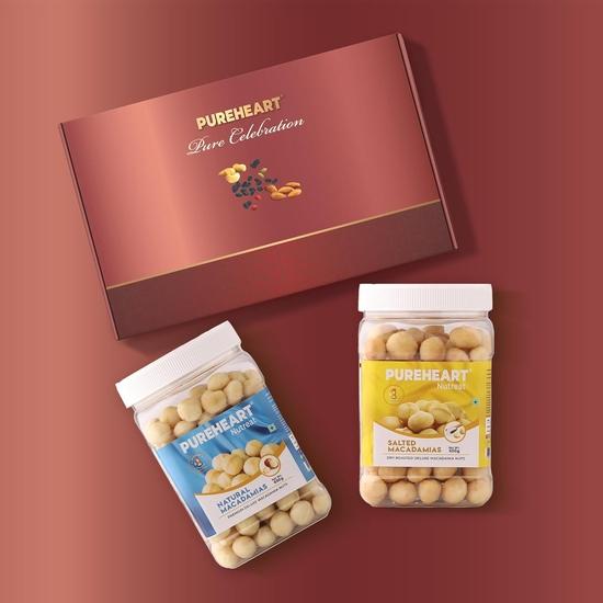 PUREHEART Valentine’s Day Gift Hamper for Him & Her | Premium Macadamia Nuts Gift Box with Natural & Salted Macadamia (650g Each)
