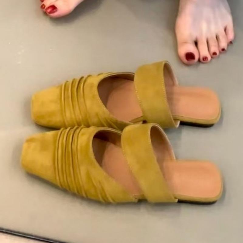 Fashion Casual Mules Women's Slippers Square Toe Flat Sandals Loafers Shoes Woman 2025 Trend Summer Soft Sole Shallow Comfort Sandalias