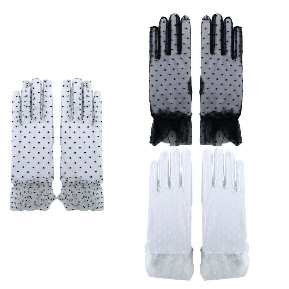 Lotus Leaf Stretchy Cycling Driving Polka Dot Gloves Women Lace Gloves Korean Style Lace Gloves