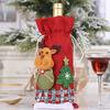 Christmas Decoration Linen Snow Cartoon Drawstring Bottle Cover