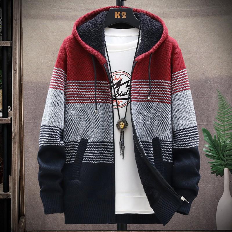 Men's Plush Hooded Cardigan Sweater - 2021 Collection, Thick & Large Size