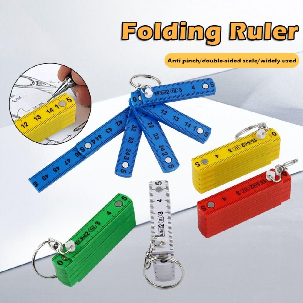 Portable 0.5m 10-Fold Folding Ruler Double-sided Scale Anti Pinch Plastic Ruler with Keychain Gauge Bricklaying