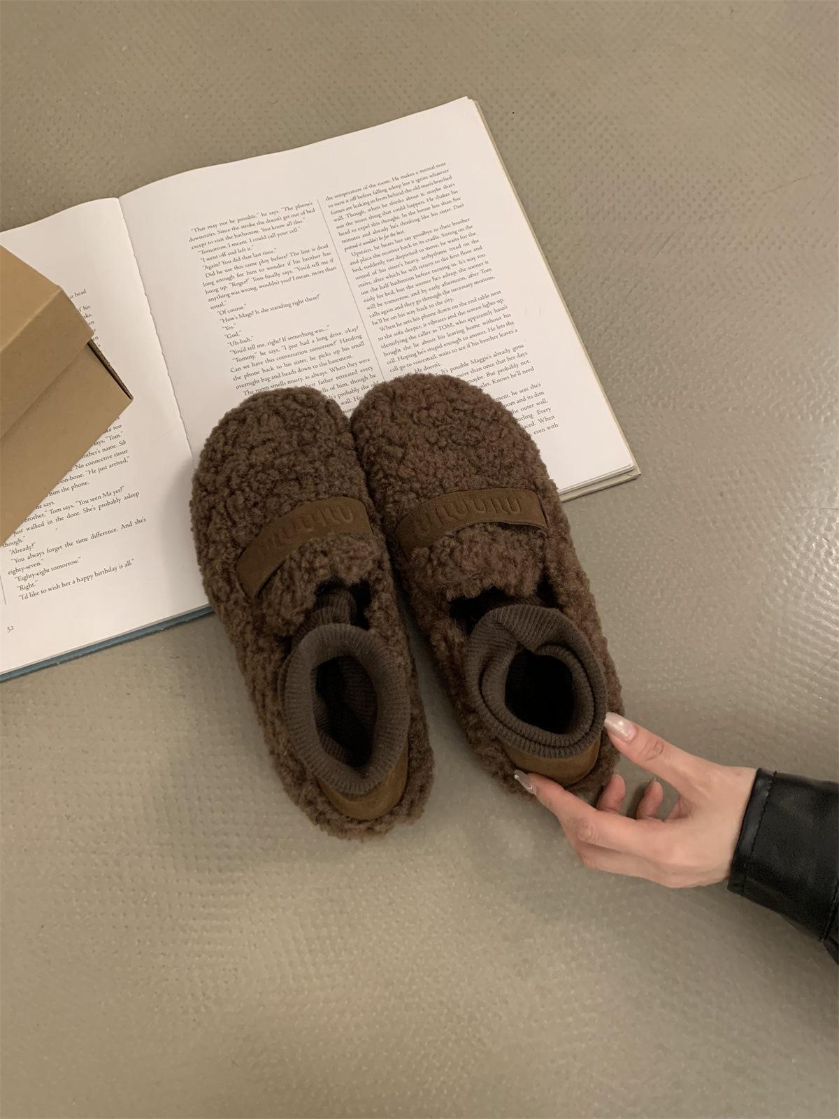 

Evening wind fluffy shoes women s outer wear 2025 autumn and winter new Mary Jane plush single shoes soft sole plush warm cotton shoes 35 темно-коричневого