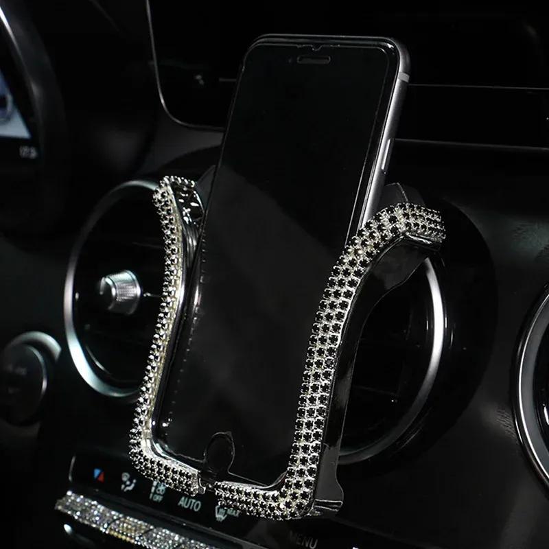 Rhinestone Bling Car Phone Holder, Girls Universal Auto Diamond Air Vent Mount Car Crystal Accessories for Women