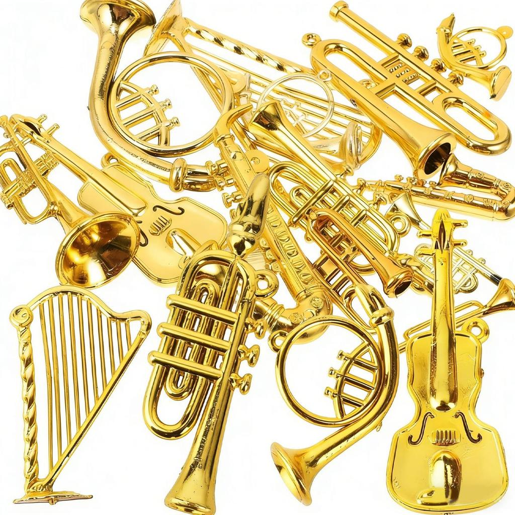 8Pcs 2-7cm Mini Golden Musical Instrument Ornaments - Dollhouse Miniatures | Desktop Decor & Xmas Tree Hanging Pendants ZSY