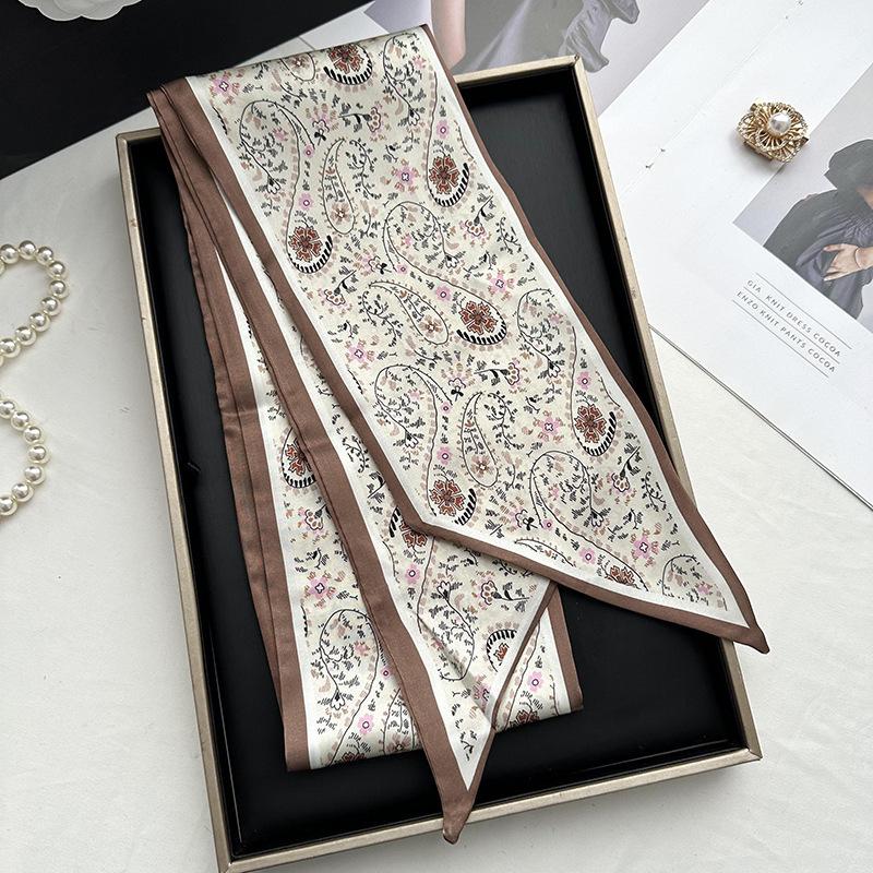 Double-sided Long Strip Small Silk Scarf Women's Professional Wear Spring and Summer New Decorative Small Scarf Tied Hair Band Streamer