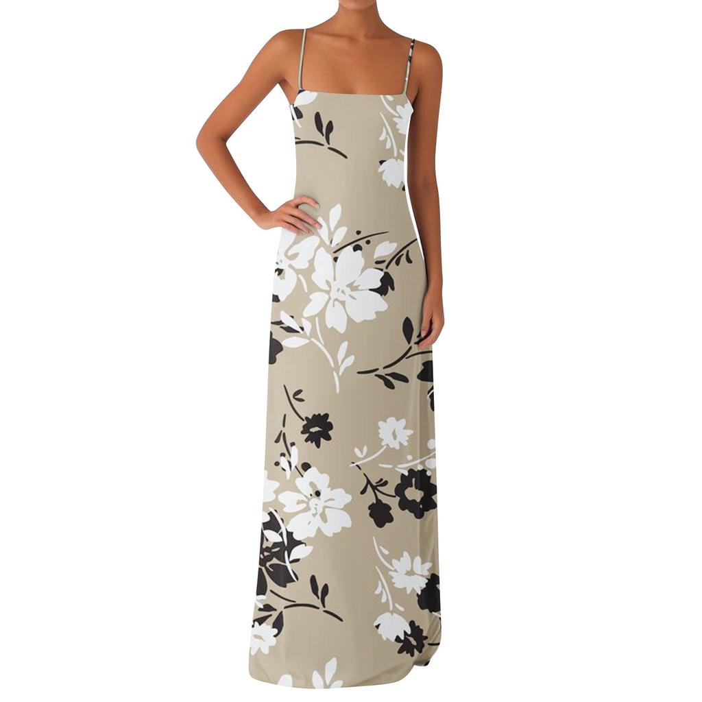 Damen Off-the-Shoulder Sexy Silky Floral Print Langes Kleid