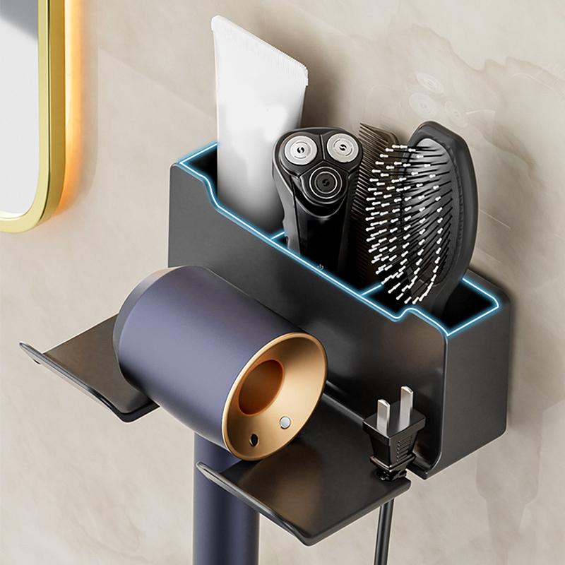 Hair Dryer Holder Wall Mounted Wall Dryer Cradle White Black Greyhairdryer Blow Dryer Organizer For Bathroom Bathroom Shelves