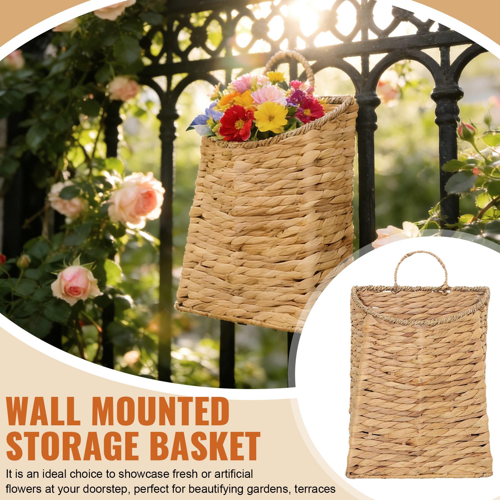 Плетеная подвесная настенная корзина Гиацинт водный Подвесная настенная корзина Плетеная Ручная работа Ротанг Настенный кашпо Для сада Дома Цветы Подвесные кашпо One Size