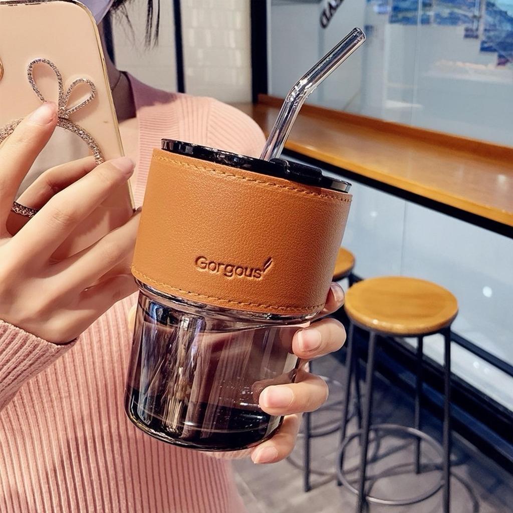 Creative Bamboo Glass Straw Cup - Summer Design, Portable Coffee Mug, Perfect Gift or Souvenir