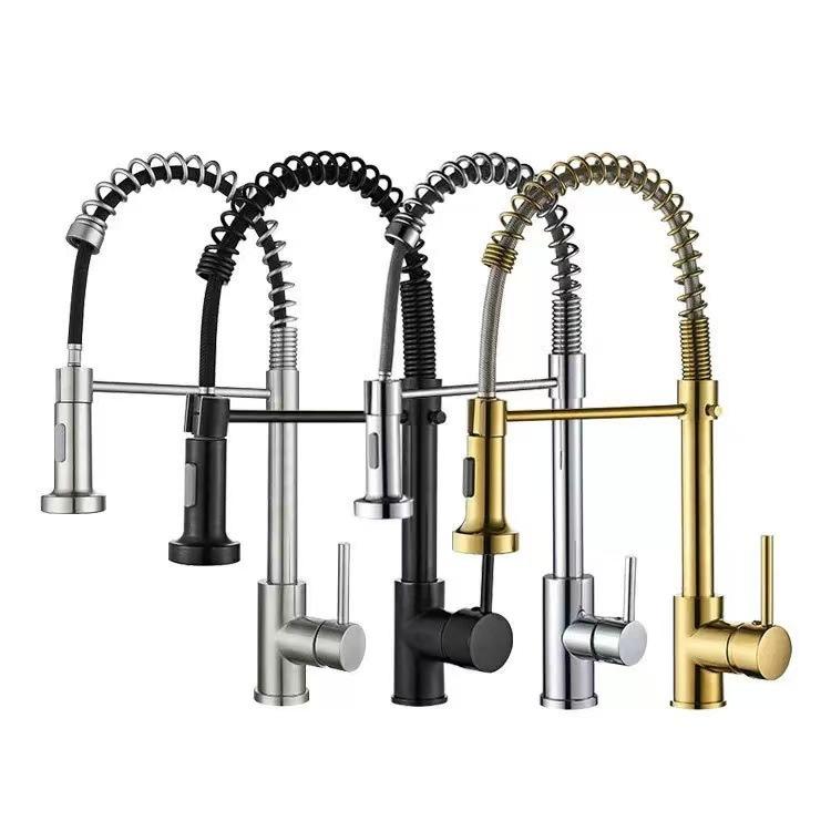 Brushed Gold Kitchen Sink Faucet One Handle Spring Hot and Cold Water Tap Deck Mounted Bathroom Kitchen Crane