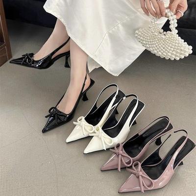 Pointed Bow Temperament High Heels Celebrity Fashion Empty Single Shoes Women's Bag Head Sandals 2025 Spring and Autumn New