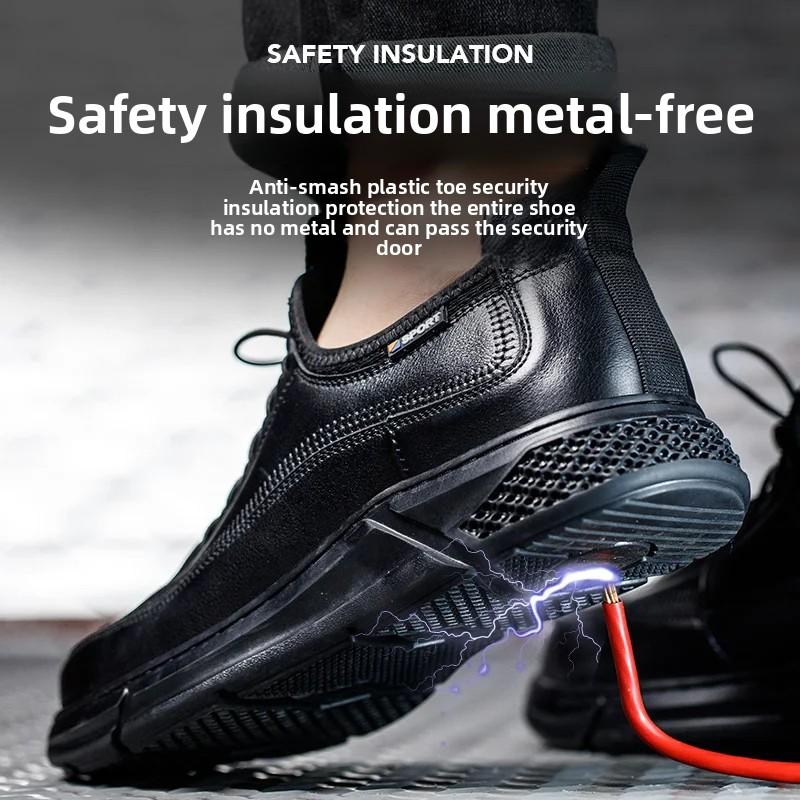 Pánská pracovní obuv z pravé kůže s kompozitní tužinkou, izolací, bez kovu, nezničitelná, protiskluzová, bezpečnostní