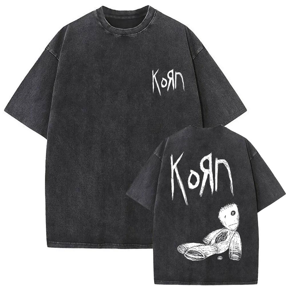 Gewaschenes Vintage Rockband Korn Grafikdruck T-Shirt Männlich Metal Musik Übergroße T-Shirts Männer Frauen Kawaii Süßes Rosa T-Shirt