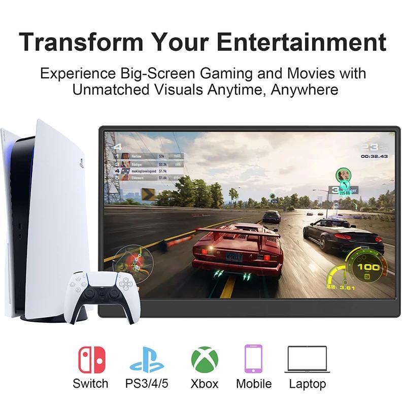 11.6/15.6'' 1080p Portable Monitor IPS Panel USB-C HDMI-Compatible Travel Display VESA Bracket Hole for PC Laptop Xbox Switch