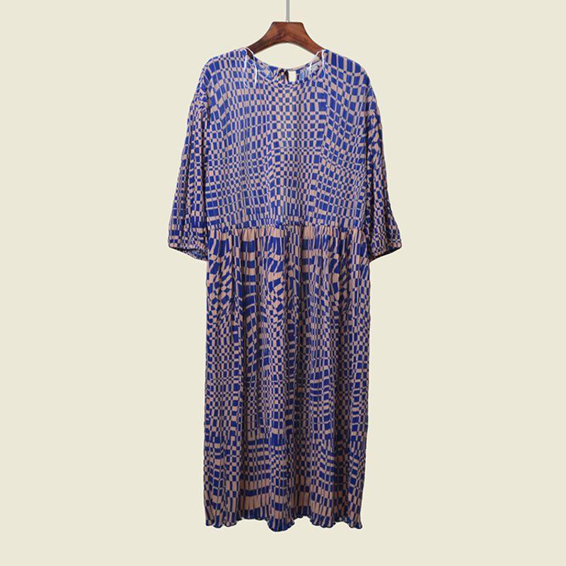 

Экспорт Платье для пухленькой девочки Летнее Маленький цветочный круглый вырез Свободное Плиссированное шифоновое платье Blue S