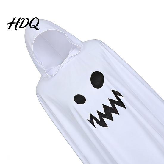 Halloween Ghost Cloak with Hood Loose Fit Irregular Hem Costume Parent Child Matching Outfits for Cosplay Party White Spooky Pullover Cape