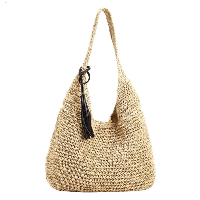 Fashion niche design large-capacity straw beach bag simple leisure literary sense lazy style shoulder women's bag