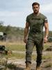 Men's Olive Green Veteran T-Shirt with Russian Flag, Tactical Soldier Print, Patriotic Military Crew Neck Short Sleeve for Men
