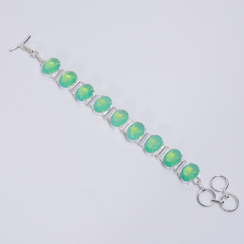 

Beautiful Top Grade Qualite 100% Natural Peru Chalcedony Oval Shape Ethnic Style Handmade Jewelry 925 Steling Silver Bracelet 6-8 WSJ-5185 6-8