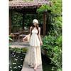 Kumikumi Fashion Suit Ruched Halter Spaghetti Straps Vest Women's Summer Lace Skirt A- Line Skirt Two-piece Set
