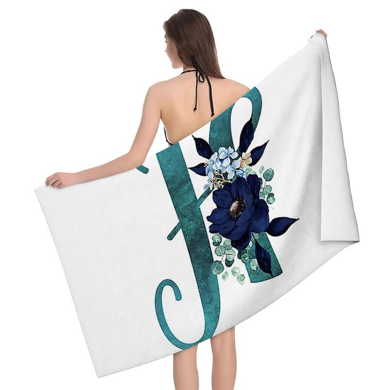 1pz Ghirlanda di fiori con motivo a lettere Telo da spiaggia, Coperta da spiaggia in microfibra ultra-fine, Asciugamano da bagno altamente assorbente, Adatto