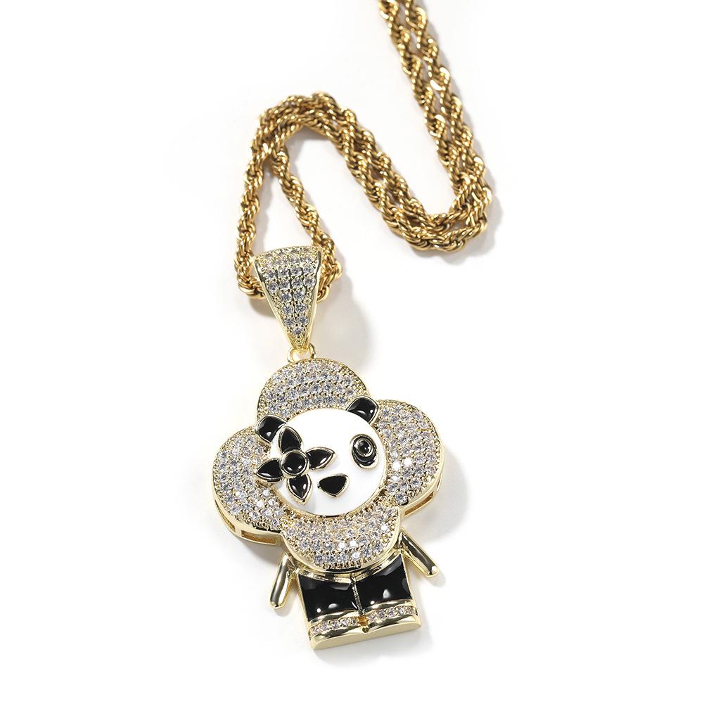 Hip-hop creative donkey flower pendant shining slightly inlaid zircon jewelry men and women with the same couple pendant