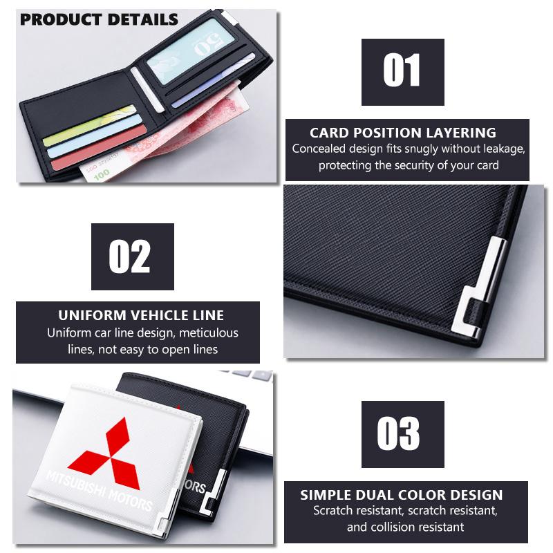 Leather Car Logo Men Wallet ID Credit Card Holder License Bag Gift For Mitsubishi Outlander Lancer Cross Colt Xpander Mirage