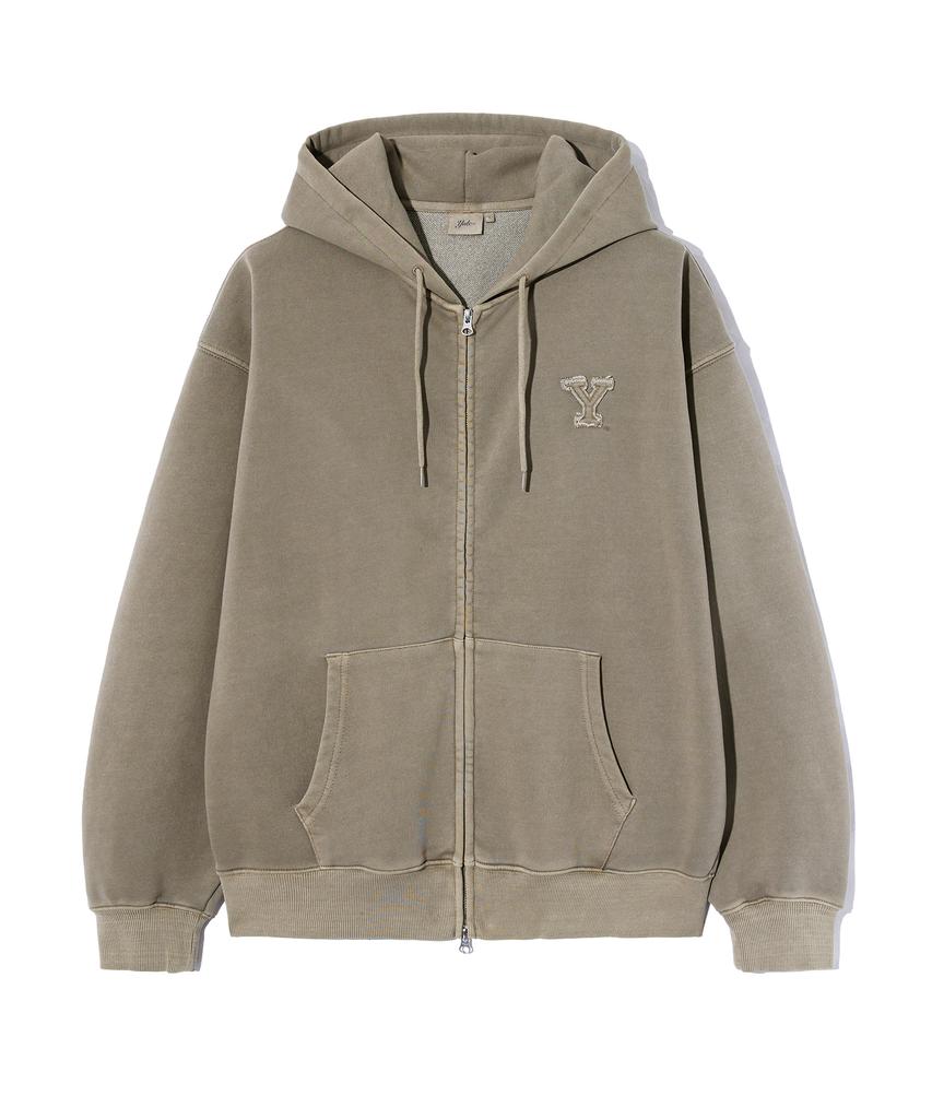 Yale Y Logo Pigment Zip-Up Hoodie Beige