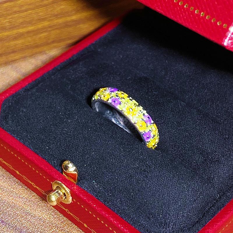 Blue Enamel Oil Drop Flower Bow Star Opening Ring Women'S Niche High-End Light Luxury Ring