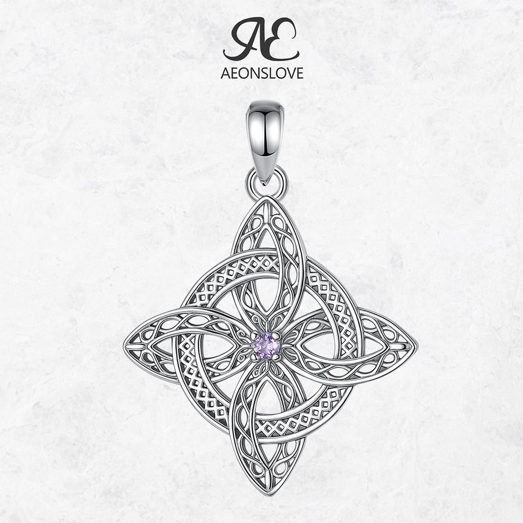 AEONSLOVE Magic Witch Knot Zirconia Pendant Copper Irish Celtic Knot Lucky Amulet Necklace Wicca Pagan Jewelry Gift for Women