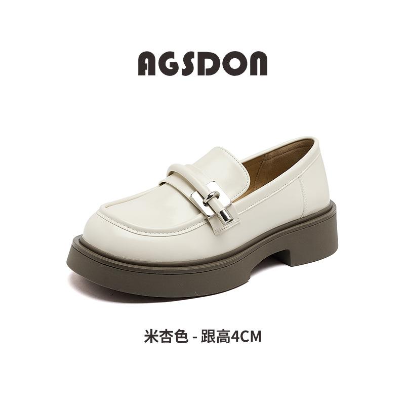 Augustine loafers women's 2025 new summer platform thick heel one pedal French single shoes British small leather shoes