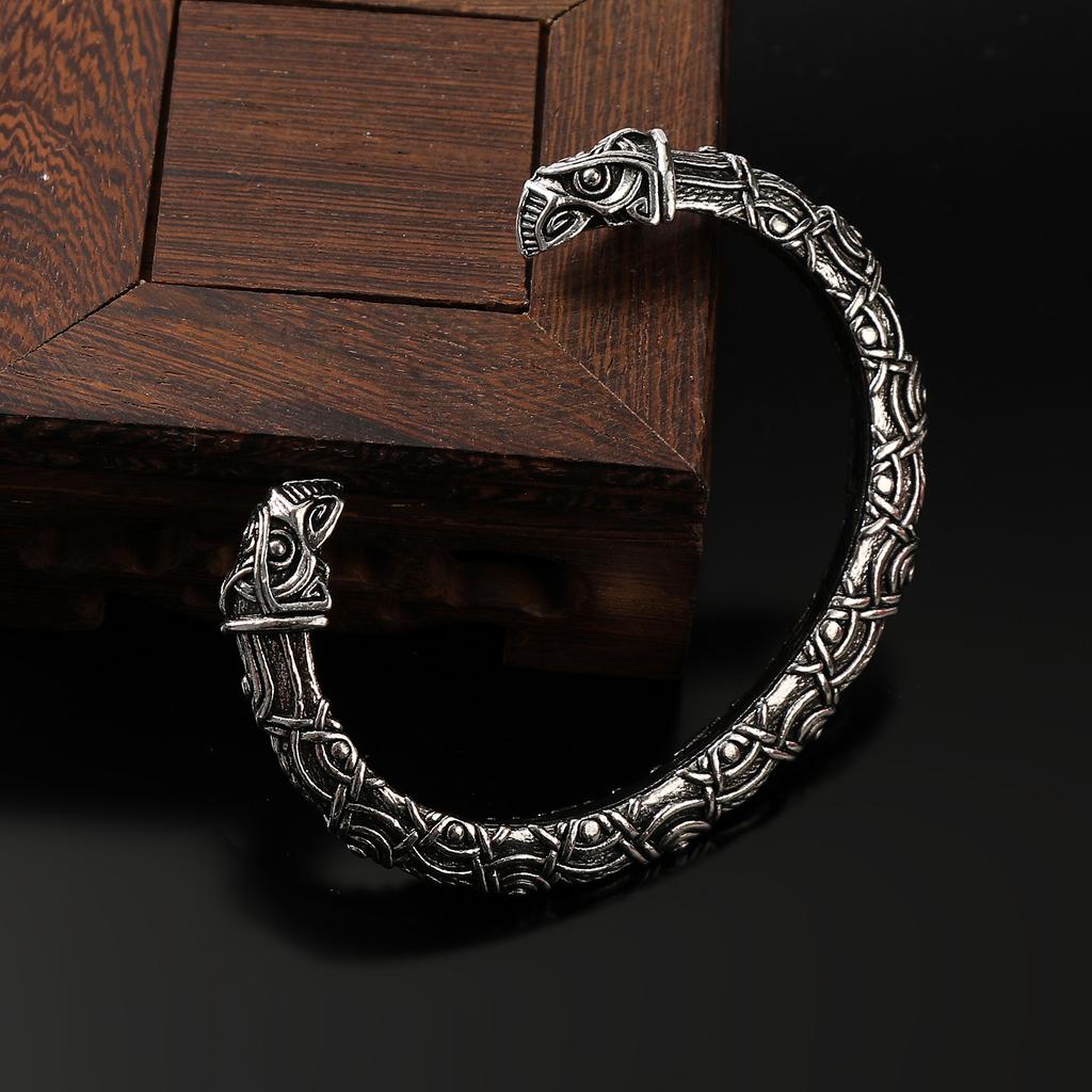 Exquisite Viking Odin Crow Head Open Bracelet Punk Hip Hop Party Scandinavian Mythology Accessories Retro Jewelry