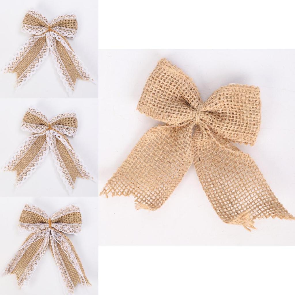 Christmas Bow Decor With Linen Fabric Handmade Holiday Diy Home Party Supplies