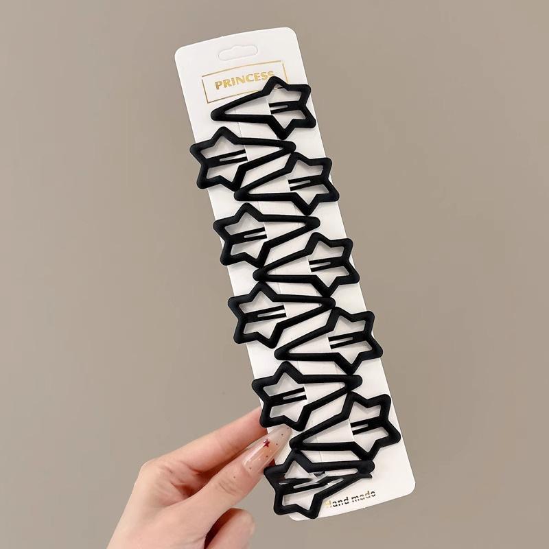 Matte Black Hair Clips Set 10/12Pcs Geometric Square Star Wave Design for Enhanced Elegance