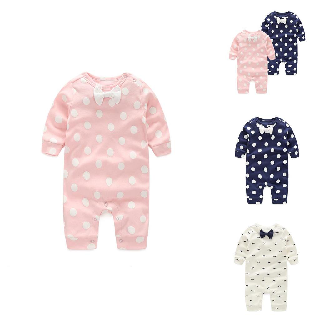 Baby Long Sleeve Cotton Romper With Bow For Toddler Crawling And Play