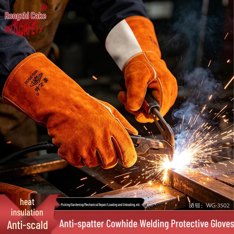 Heat-Resistant Cowhide Welding & Gardening Gloves - Anti-Scald, Anti-Thorn, Long, Durable