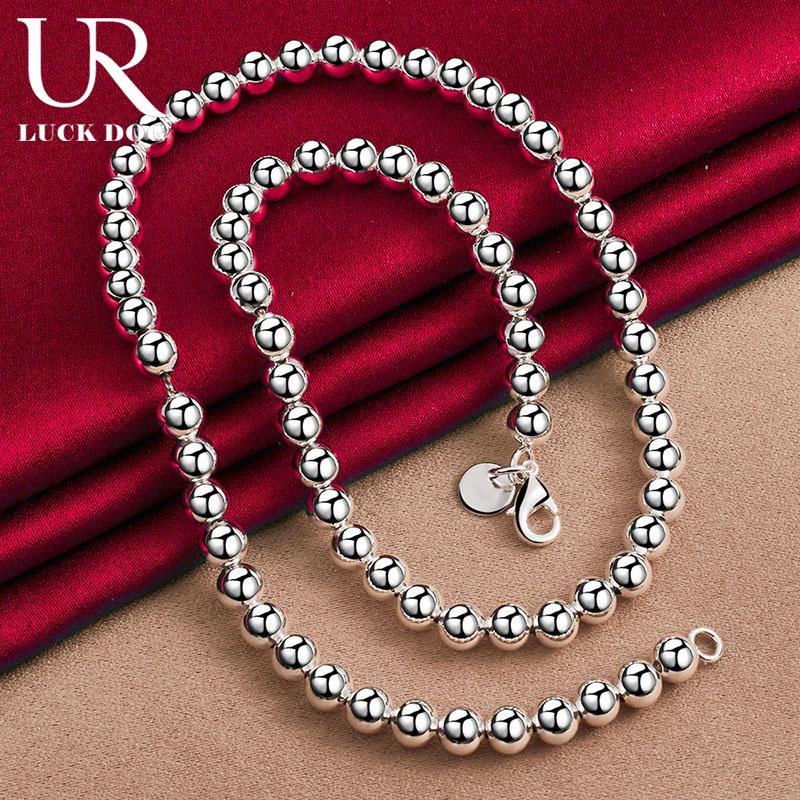 Collier chaîne à billes lisses en argent sterling 925 de 6 mm, bijoux de mariage à la mode