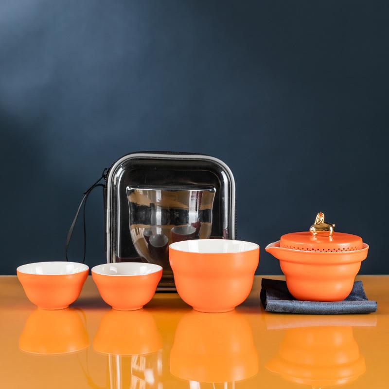 Outdoor Portable Travel Tea Set, One Pot, Three Cups, Express Cup, Tea Maker, Mid-Autumn Festival Year of the Rabbit Commemorative Gift
