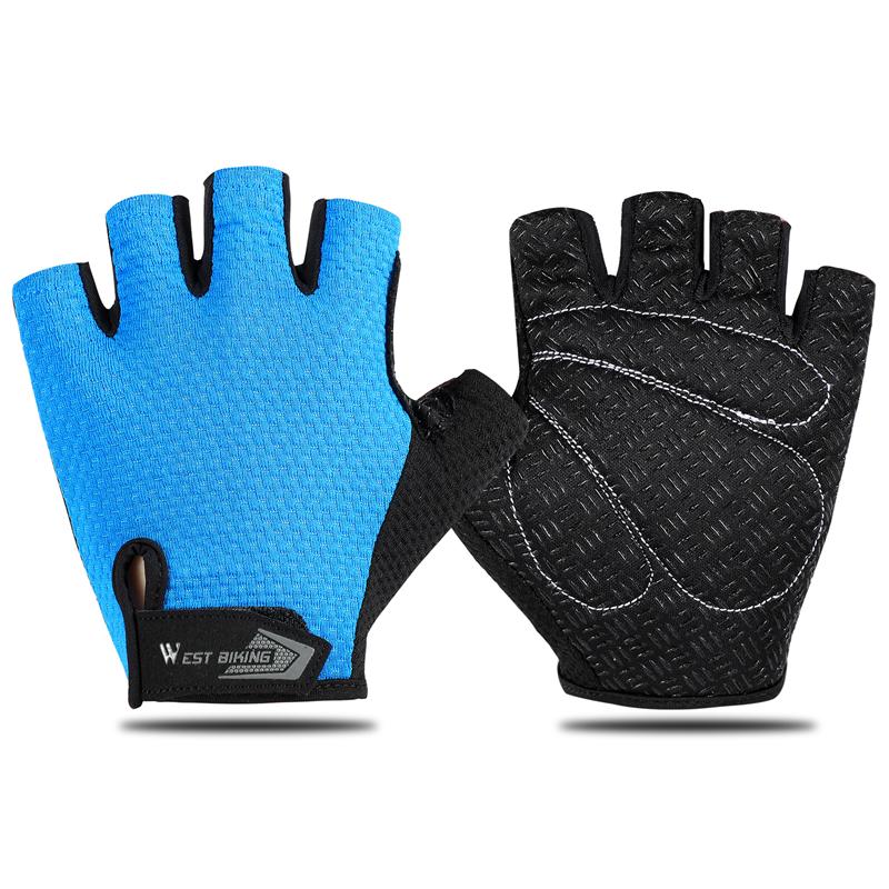 WEST BIKING Half Finger Cycling Gloves Anti Slip Motorcycle MTB Road Bike Gloves Men Sport Fitness Bicycle Fingerless Gloves M синий