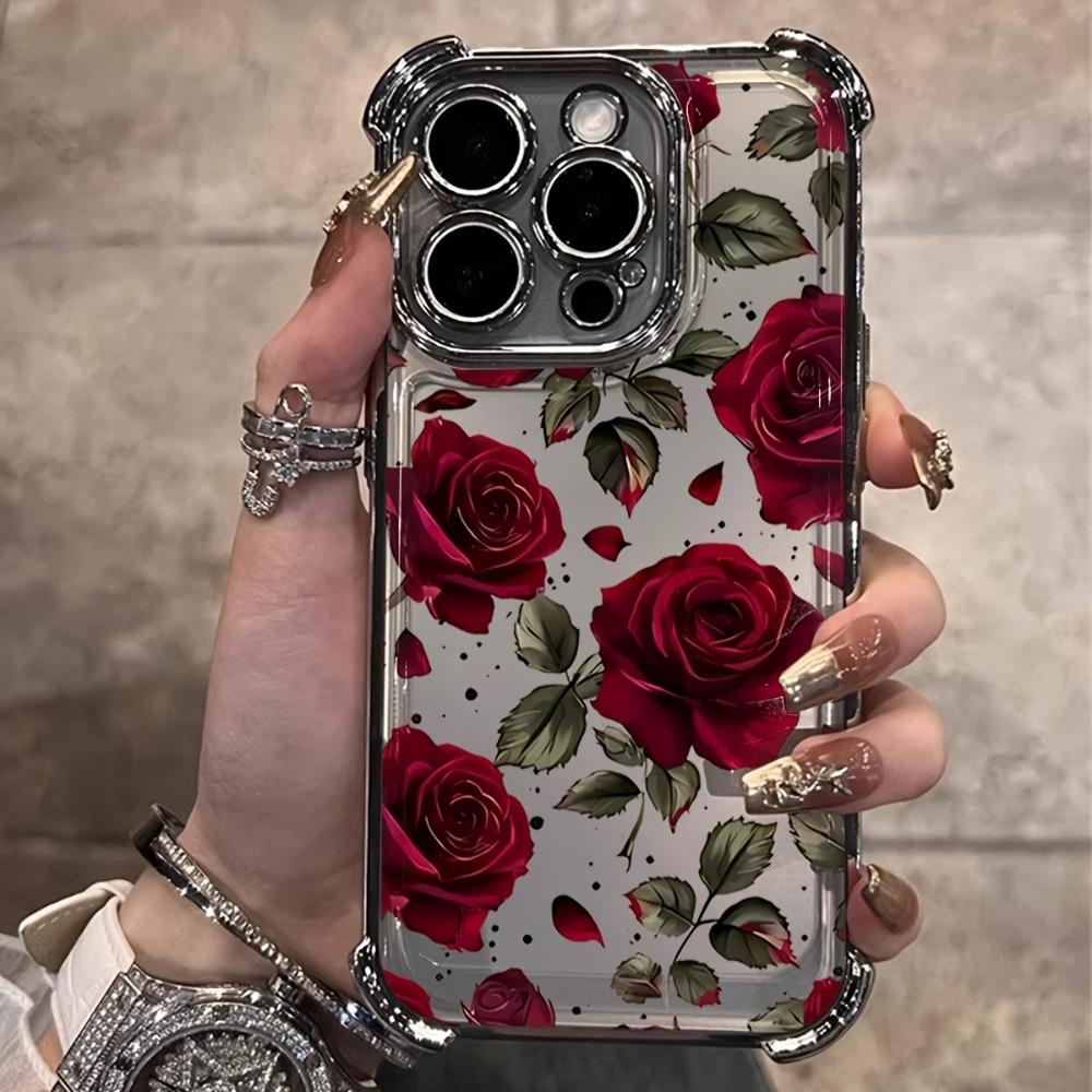 Transparent floral pattern phone case suitable for iPhone 17 16 15 14 13 12 11 Pro/Max/Plus anti drop and shockproof back cover
