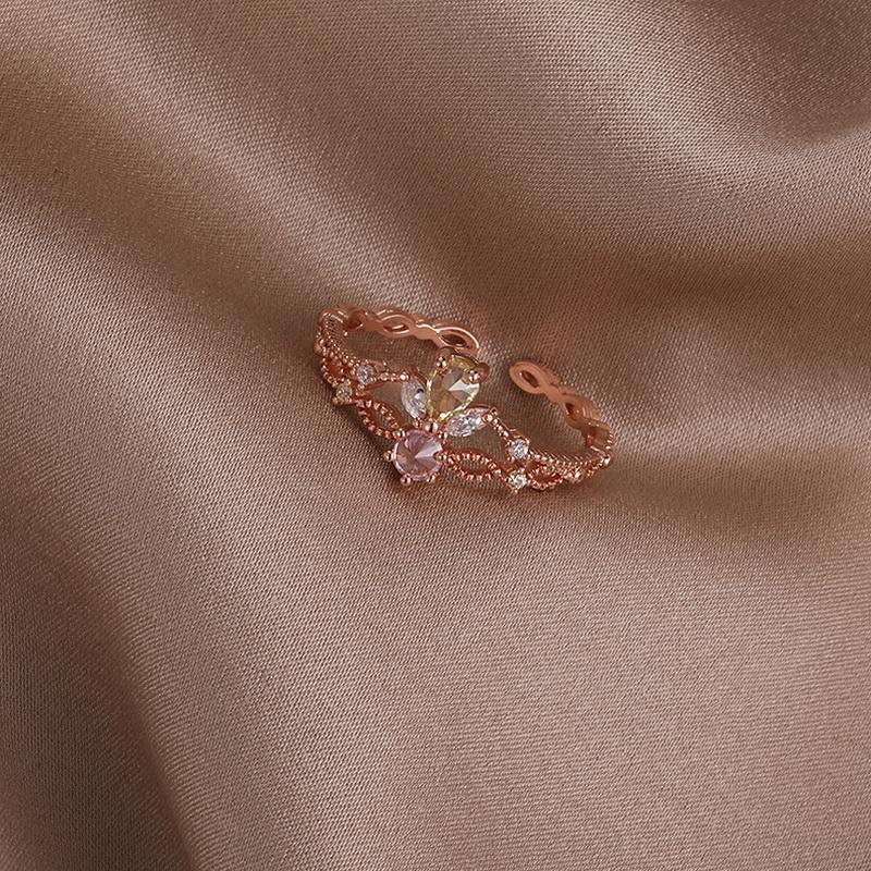 Neue Zarte Zirkon Ringe Micro-intarsien Kristall Elegante Blumen Herz Ringe Für Frauen Verstellbare Öffnung Ringe Partei Schmuck