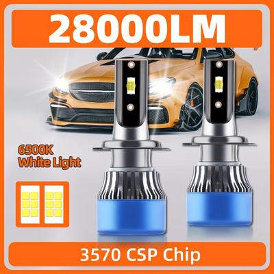 Roadsun 2pcs Newly Design LED H7 Ultra-Bright Lamps 28000LM 180W 6500K White Bulbs 3570 CSP Chips With Cooling Fan Plug-N-Play
