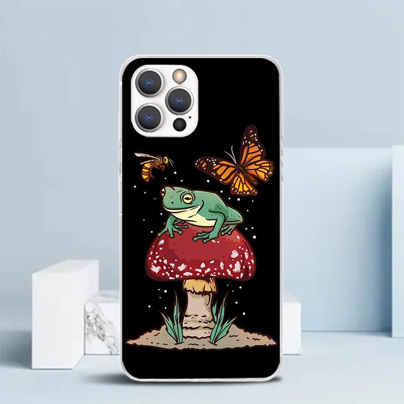 Cottagecore Frog Mushroom Kawaii Phone Case For IPhone 16 17 Air 16E 15 14 Plus 13 Mini 12 11 Pro Max 7 8 + SE 2020 Soft TPU Bac