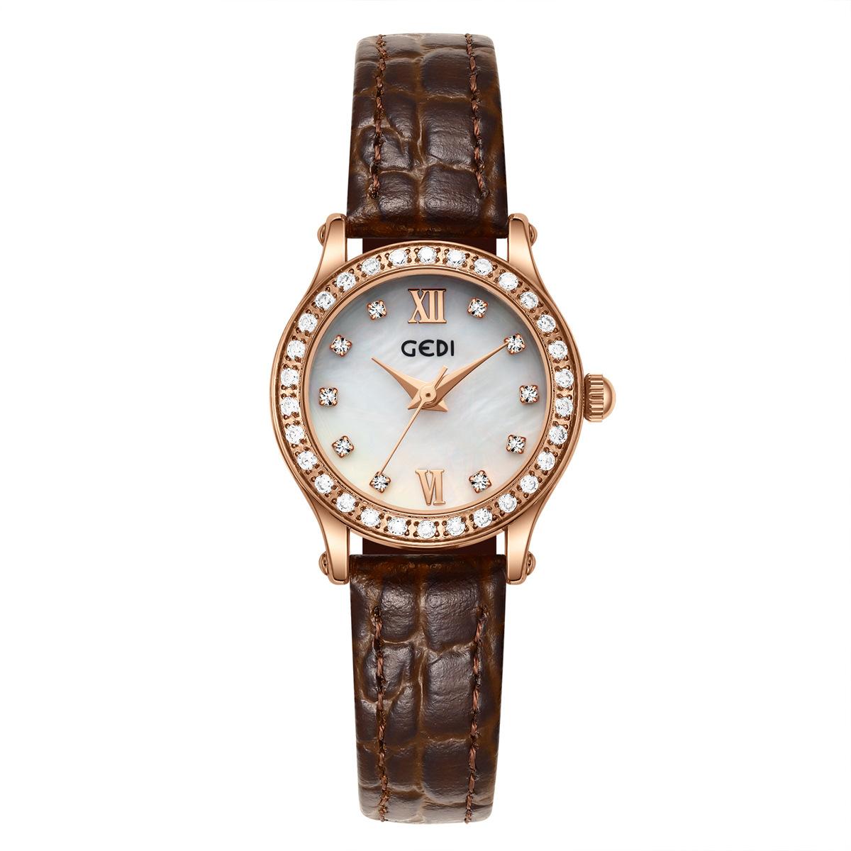 Light Luxury High-End Lychee Pattern Leather Watch Women S Niche Diamond-Encrusted Quartz Watch