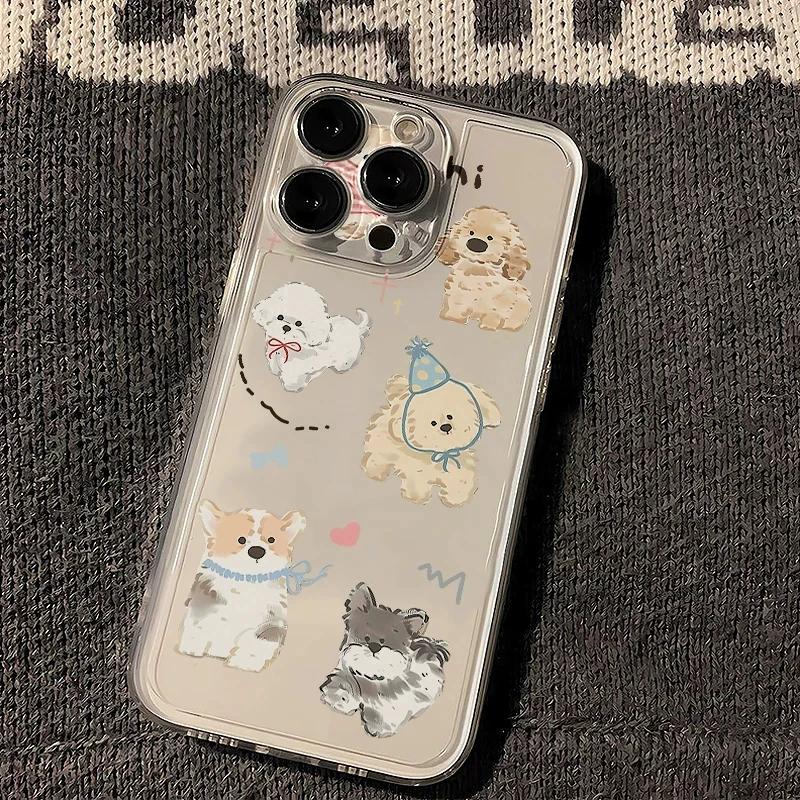 Cute Puppy Collage Clear Phone Case, Kawaii Dog Shockproof Soft Cover for iPhone