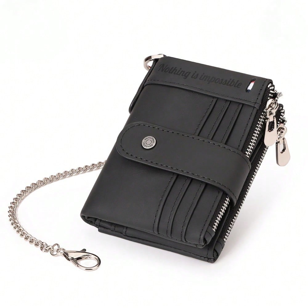 Portefeuille homme RFID multi-cartes Sac à monnaie double fermeture éclair Black, multicolore